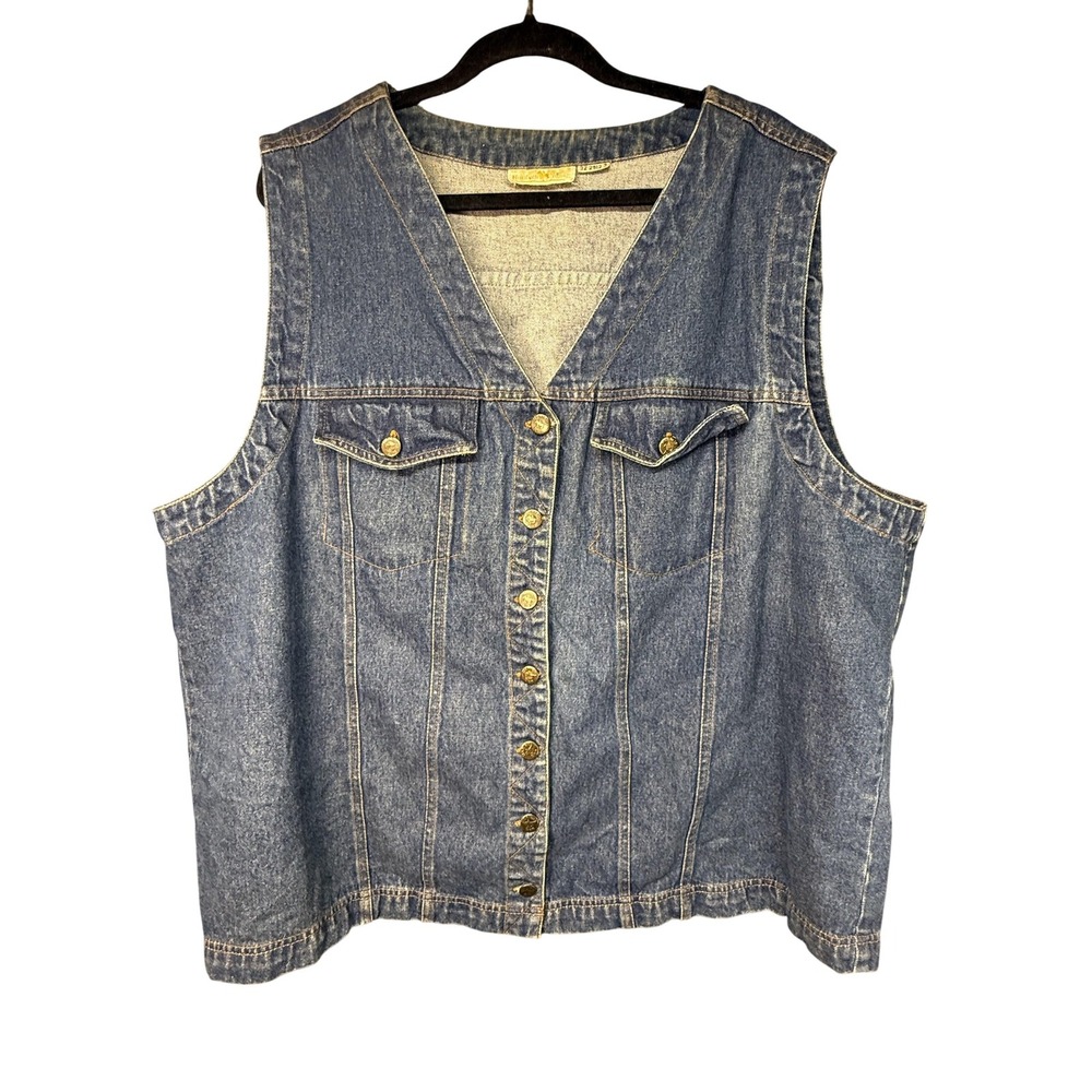 Hunters Run Denim Vest Mens 2XL Blue Button Front Western Cowboy Ranch Casual
